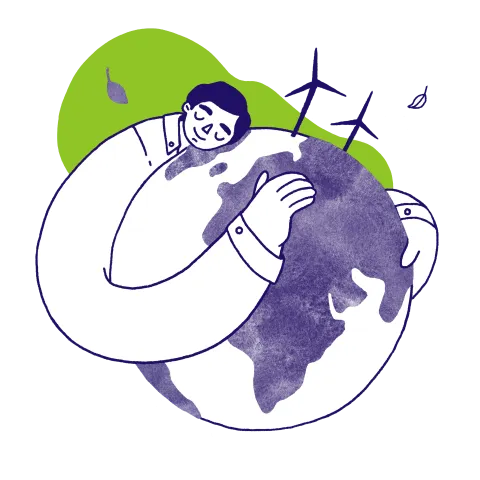 Illustration of a person embracing a globe