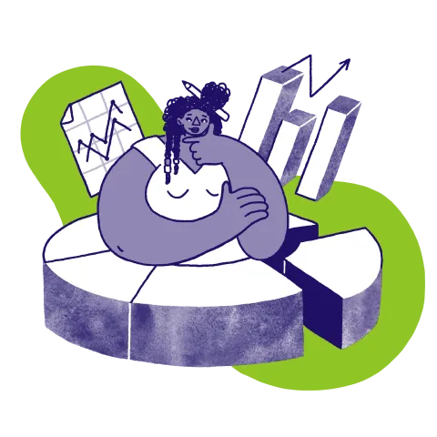 Illustration of a person surrounded by graphs and charts
