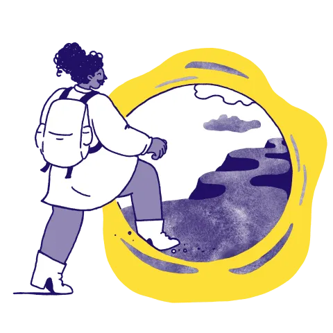 Illustration of a person stepping into a portal with a winding path inside