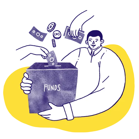 Illustration of a person holding a donation box