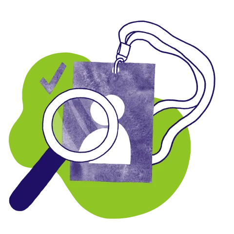 Illustration of a lanyard being inspected under a magnifying glass