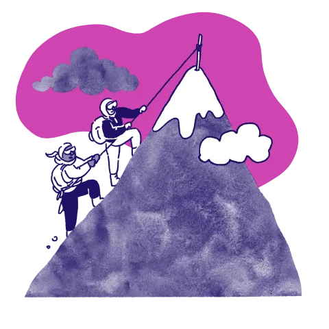 Illustration of two people scaling a mountain