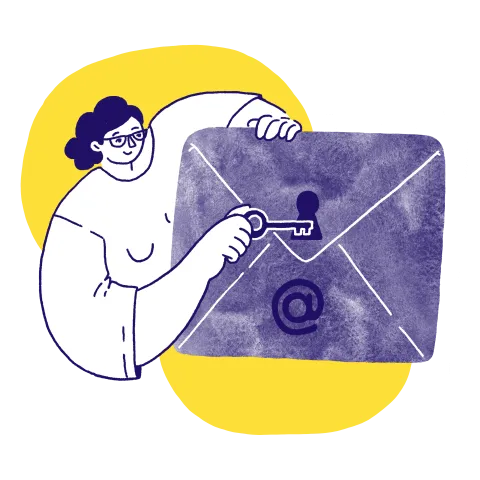 Illustration of a person opening an oversized mail envelope 
