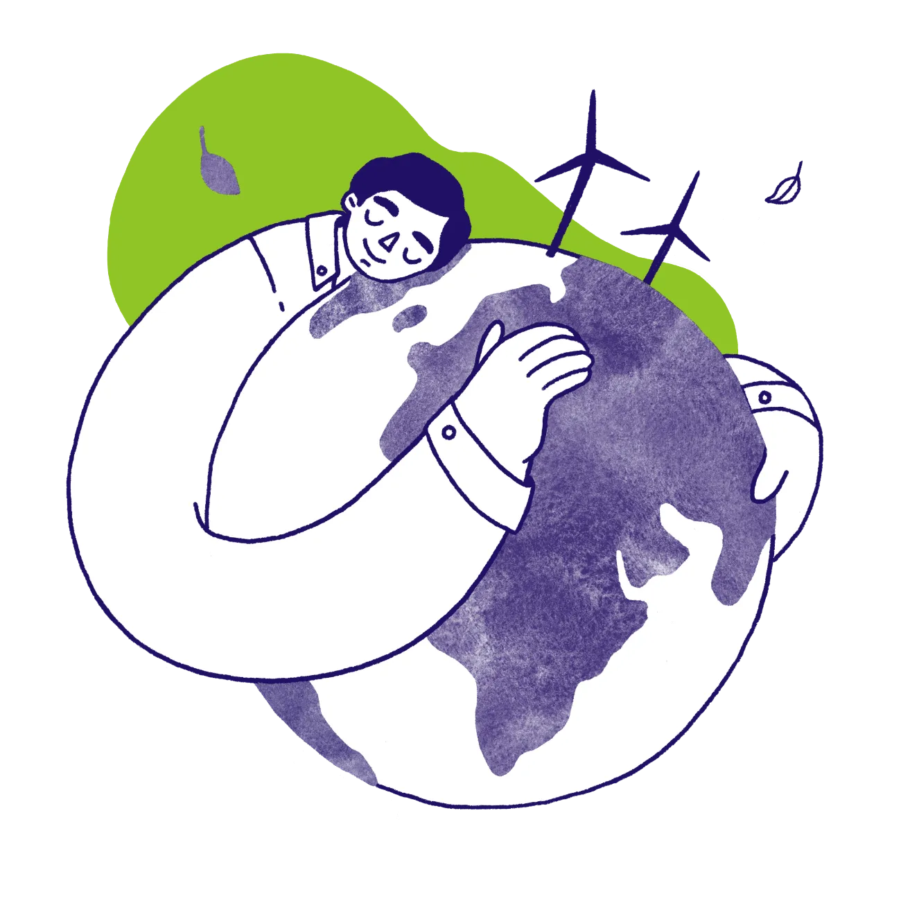 Illustration of a person embracing a globe