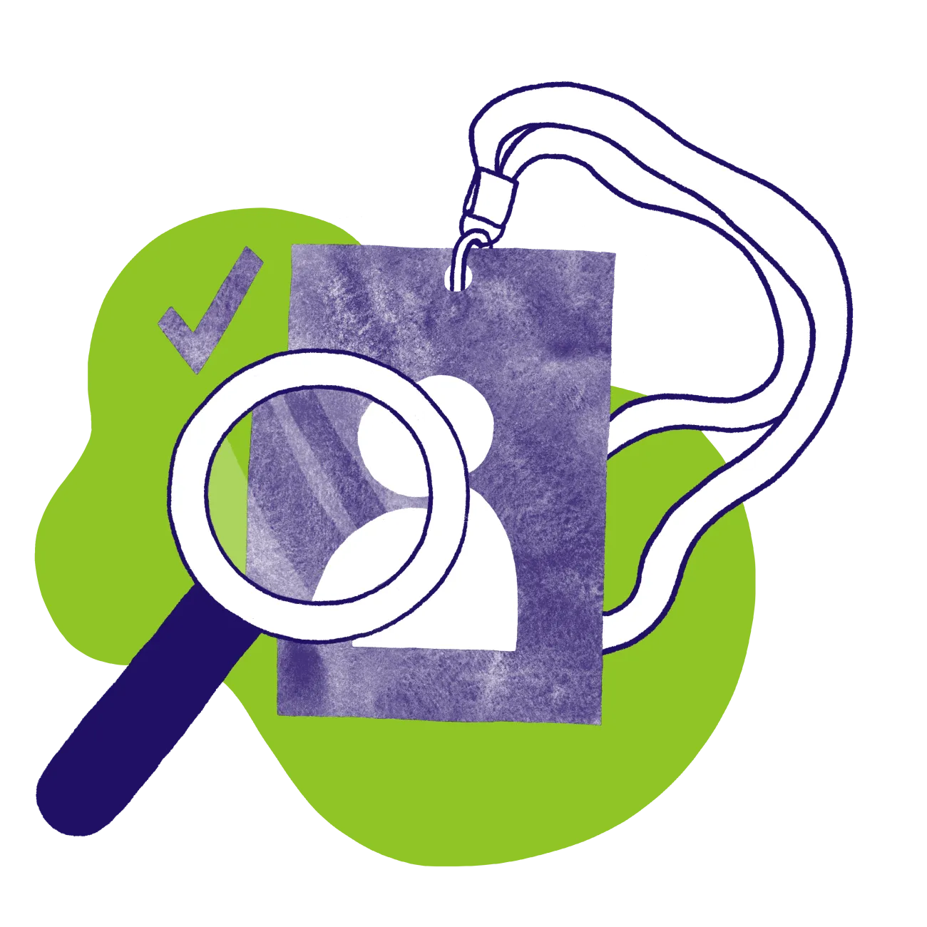 Illustration of a lanyard being inspected under a magnifying glass