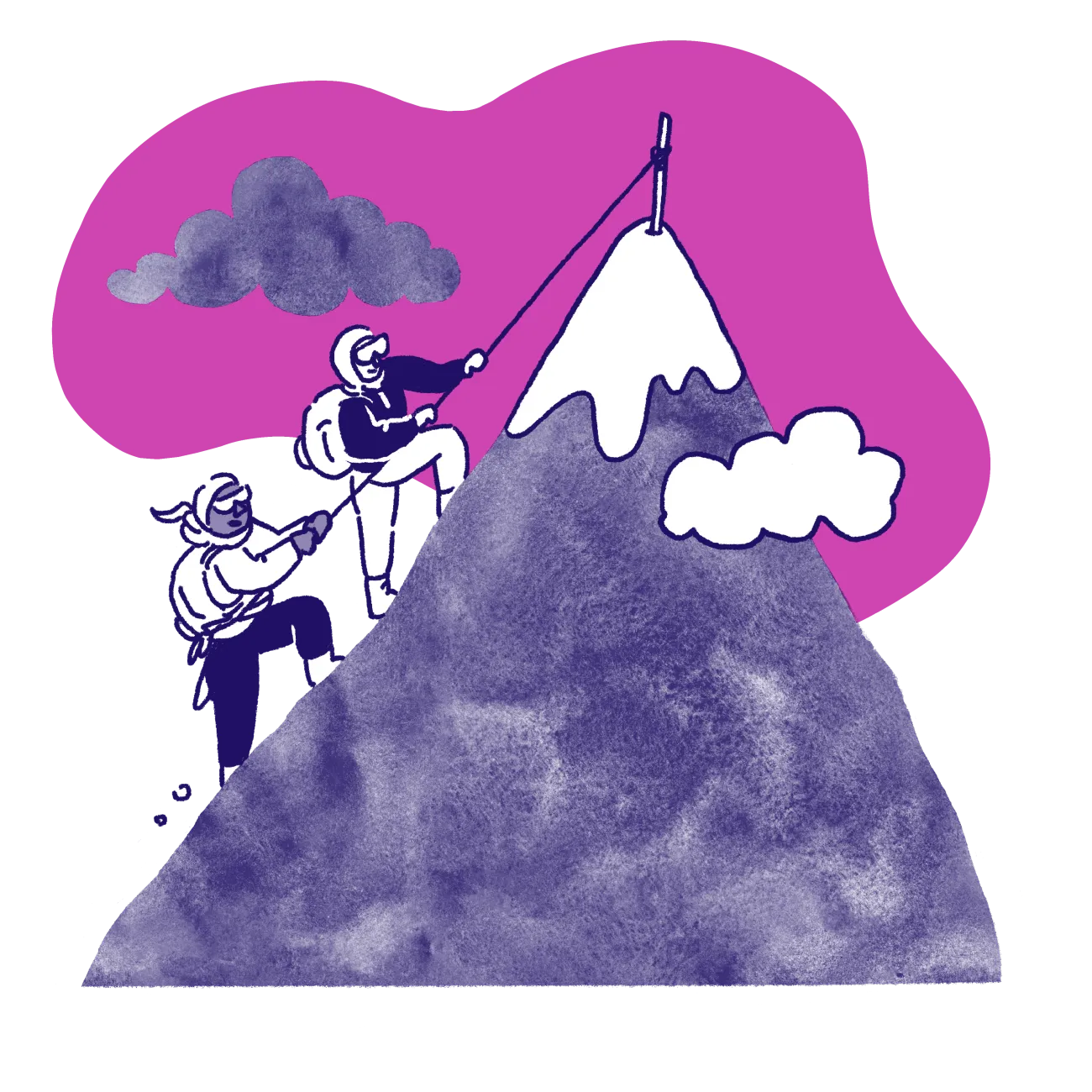 Illustration of two people scaling a mountain