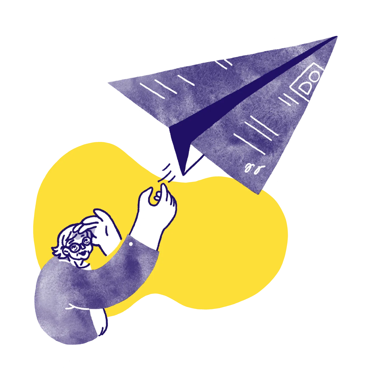 Illustration of a person throwing a paper plane