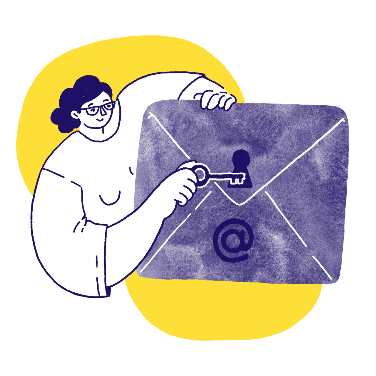 Illustration of a person opening an oversized mail envelope 