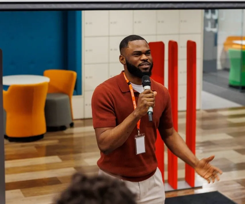 Emeka giving a talk 