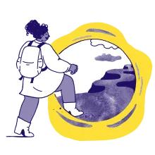 Illustration of a person stepping into a portal with a winding path inside