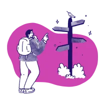 Illustration of a person navigating at a wayfinding sign