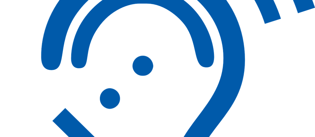 image shows a blue version of the International Symbol for Deafness