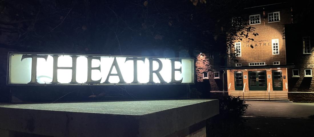 The outside of the Joseph Rowntree Theatre at night