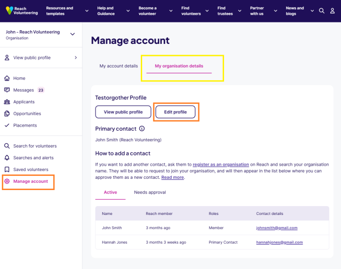 Updating your organisation profile or logo | Reach Volunteering