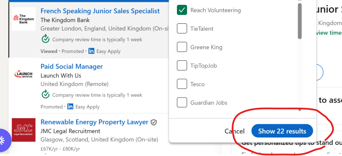 A screenshot showing where to find the 'Show results' button