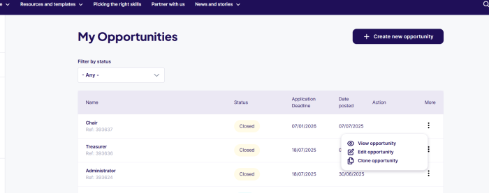 Screenshot showing opportunity dashboard