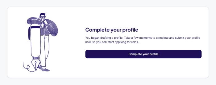 Screenshot showing complete profile form