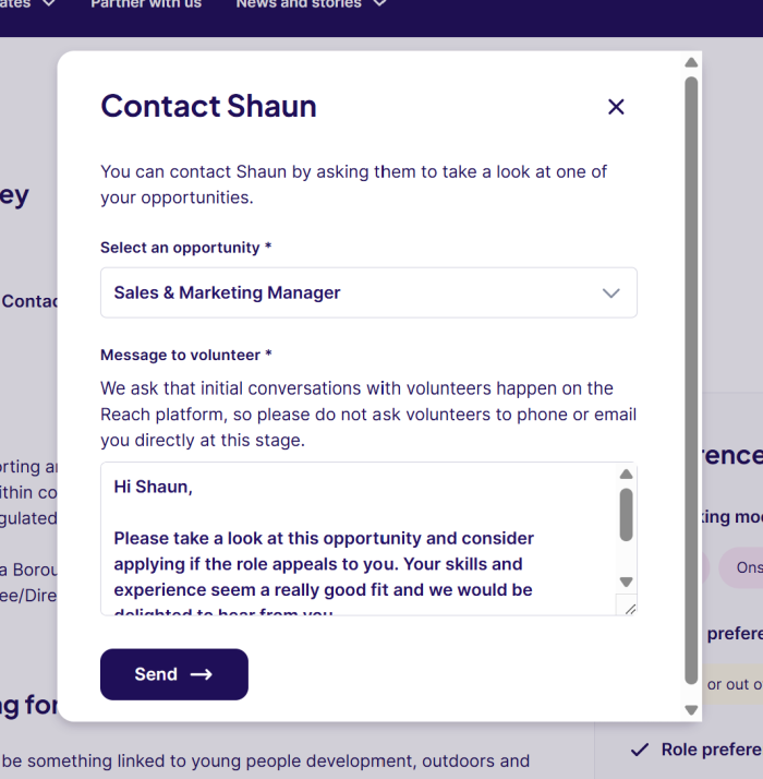 Screenshot showing contact form