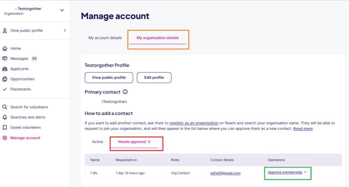Screenshot showing manage account form