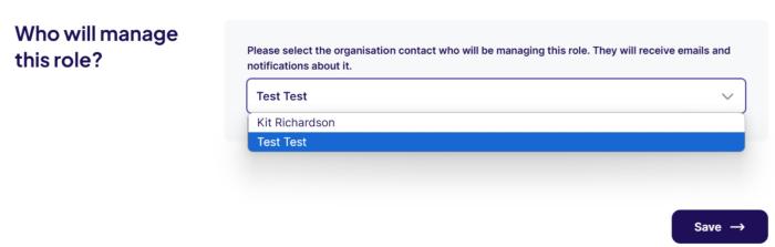 Screenshot showing who will manage this role page