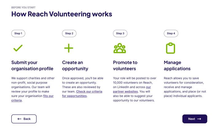 Screenshot showing how reach volunteering works page
