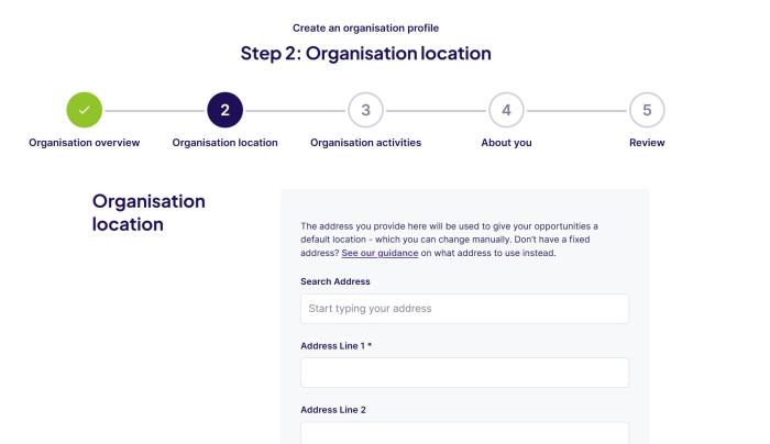 Screenshot showing organisation form